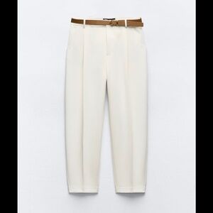 ZARA Belted Tapered Single-pleat Pants